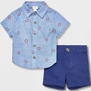 Cat & Jack Baby Boy Summer Shorts & star Shirt 2 piece Bundle Set 12-18 months